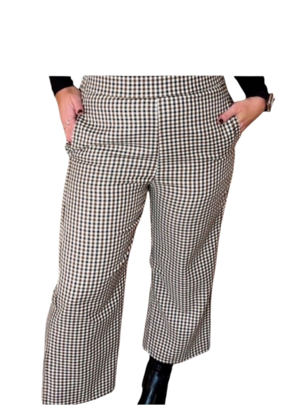 CY Fashion Plaid Wide Leg Pants with Pockets Size L